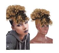 Chignon Capelli Kinky Curly Pony Tail Clip in Hair Extensions for Women Afro High Puff Synthetic Hair Bun Ponytail Drawstring with Bangs Fluffy Afro Short Capelli Accessori (Color : Q35-1BT27)