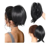 Chignon, Chignon con coda di cavallo da donna con clip da 22 cm - Parrucca in fibra chimica leggermente arricciata per le donne(Black)