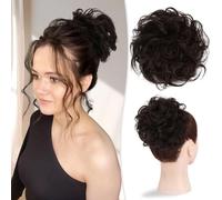 Chignon, Chignon grande ondulato e spettinato, veri capelli umani, chignon spesso raccolto for le donne, da indossare tutti i giorni Donna(Dark Brown)