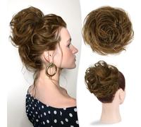 Chignon, Chignon grande ondulato e spettinato, veri capelli umani, chignon spesso raccolto for le donne, da indossare tutti i giorni Parrucche(Golden Brown)