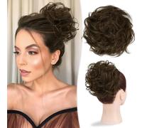 Chignon, Chignon grande ondulato e spettinato, veri capelli umani, chignon spesso raccolto for le donne, da indossare tutti i giorni,per l'uso quotidiano(Medium Brown)