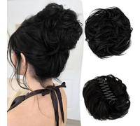 Chignon, Chignon grande spettinato con fermaglio for capelli umani, estensioni for capelli ricci e ondulati Donna(Black)