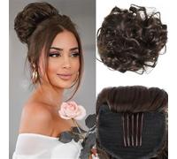 Chignon, Chignon grande spettinato for donna - Chignon sintetico con coulisse e pettine,per l'uso quotidiano(Brown)