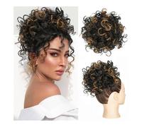 Chignon, Chignon morbido con clip - Pezzo di chignon riccio for donna,per l'uso quotidiano(Light Brown with Black)