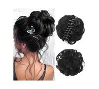 Chignon Chignon riccio ondulato disordinato con fermaglio for capelli, chignon con fermaglio for capelli, chignon sintetico spettinato Chignon Finto per Capelli(Natural Black)