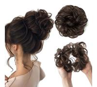 Chignon, Chignon spettinato for donna - Extension for coda di cavallo con chignon riccio e ondulato, spesso,per l'uso quotidiano(Dark Brown)