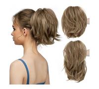 Chignon, Coda di cavallo da donna Morsetto corto Capelli ricci Coda di cavallo Anello for capelli regolabile Parrucca soffice Parrucche(Brown gray)