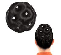 Chignon con clip, per chignon a forma di bocciolo di fiore, con strass, alla moda, elegante, per donne, ricci e dritti (nero chiaro)