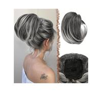 Chignon da donna Chignon for capelli lisci, coulisse, extension for capelli sintetici, pettine, fermaglio for coda di cavallo, parrucca Pezzo di capelli disordinato(#1B/Deep Grey)