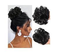 Chignon da donna Chignon spettinato Chignon riccio ondulato con fermaglio for capelli Chignon sintetico con extension finte Pezzo di capelli disordinato(Natural Black)