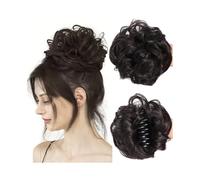 Chignon da donna Chignon spettinato Chignon riccio ondulato con fermaglio for capelli Chignon sintetico con extension finte Pezzo di capelli disordinato(Black Brown)
