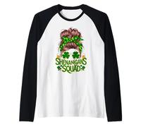 Chignon da Donna Shenanigans Squad San Patrizio Irlandese disordinato Maglia con Maniche Raglan