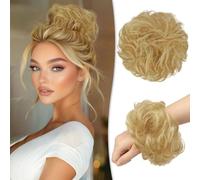 Chignon disordinato al 100% umano, con rose disordinate, da donna, veri scrunchies, extension per chignon (biondo misto biondo scuro)