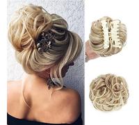 Chignon disordinato da donna, con clip, mosso, chignon, capelli ricci arricciati con ciambella, accessori sintetici per coda di cavallo (1B)