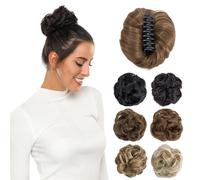 Chignon disordinato da donna, extension per chignon, con clip, colore marrone cenere arruffato, con elastico sintetico