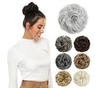 Chignon disordinato da donna, extension per chignon, con clip, colore marrone cenere arruffato, con elastico sintetico
