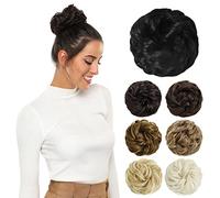 Chignon disordinato da donna, extension per chignon, con clip, colore marrone cenere arruffato, con elastico sintetico