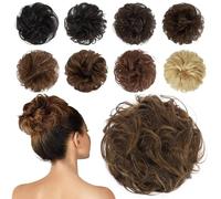 Chignon disordinato umano, 100% capelli umani, extension ondulate e ricci, per donne e ragazze, biondo chiaro