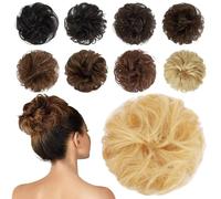 Chignon disordinato umano, 100% capelli umani, extension ondulate e ricci, per donne e ragazze, biondo chiaro