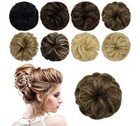 Chignon disordinato umano Scrunchie arruffato pezzi di capelli chignon marrone chiaro ondulato riccio breve estensione coda di cavallo vero chignon
