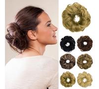 Chignon disordinato umano Scrunchie arruffato pezzi di capelli chignon marrone chiaro ondulato riccio breve estensione coda di cavallo vero chignon