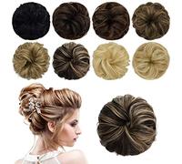 Chignon disordinato umano Scrunchie arruffato pezzi di capelli chignon marrone chiaro ondulato riccio breve estensione coda di cavallo vero chignon