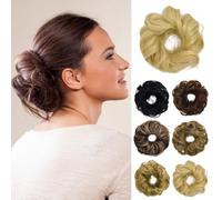 Chignon disordinato umano Scrunchie arruffato pezzi di capelli chignon marrone chiaro ondulato riccio breve estensione coda di cavallo vero chignon