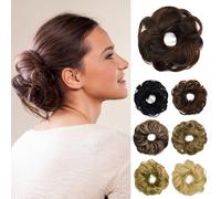 Chignon disordinato umano Scrunchie arruffato pezzi di capelli chignon marrone chiaro ondulato riccio breve estensione coda di cavallo vero chignon