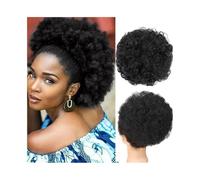 Chignon, Eleganza chic afro-puff: trasforma il tuo look con lo chignon sintetico di lusso for capelli corti e ricci e le estensioni della coda di cavallo con coulisse,per l'uso quotidiano(Black brown