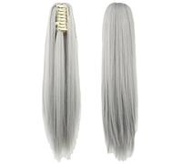 Chignon Finto 1 pezzo di clip dritta nelle estensioni dei capelli del parrucchino Biondo Grigio Piccola coda di cavallo Capelli sintetici Artiglio Coda di cavallo(Natural Color)