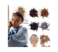 Chignon finto Chignon sintetico, scrunchies spettinati, elastico, chignon liscio, coda di cavallo, extension Donne(DimGrey)