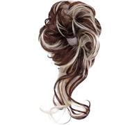 Chignon Finto Cravatta for capelli ricci disordinati sintetici da 2 pezzi con fascia elastica for chignon da donna in fibra resistente al calore in oro nero(T4/27/30)