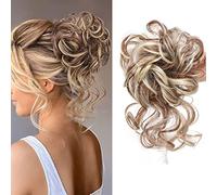 chignon finto per capelli biondi,Riccio Ondulato chignon riccio per capelli Estensioni dei Capelli Sintetici per Donne (12H613 (marrone medio mescolare biondo fragola)