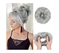Chignon Finto per Capelli Chignon riccio spettinato con capelli umani, extension con elastico, pezzo di capelli spettinato 100% capelli umani for donne Hair Accessories(Silver gray)