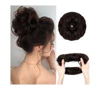 Chignon Finto per Capelli Chignon riccio spettinato con capelli umani, extension con elastico, pezzo di capelli spettinato 100% capelli umani for donne Hair Accessories(Dark Brown)