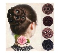 Chignon, Nove fiori bigodino donna palla testa parrucca sposa cheongsam stile copricapo capelli per le donne(Dark brown)