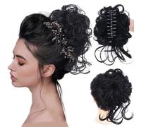 Chignon, Parrucca con testa a sfera da donna, moda, grande impugnatura, barba lunga, capelli ricci e spettinati, anello, chignon da donna, borsa for capelli ricci Parrucche(Black)