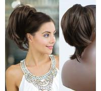 Chignon, Parrucca corta liscia europea alla moda con clip for coda di cavallo facile da modellare Extension per capelli(Light brown)