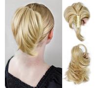 Chignon, Parrucca corta liscia europea alla moda con clip for coda di cavallo facile da modellare per le donne(Gold)