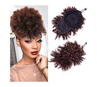 Chignon per capelli Afro High Puff Capelli sintetici Bun Coda di cavallo Coulisse con la frangetta Breve crespo ricci coda di cavallo Clip nelle estensioni dei capelli for le donne Posticci per capell