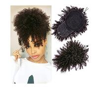 Chignon per capelli Afro High Puff Capelli sintetici Bun Coda di cavallo Coulisse con la frangetta Breve crespo ricci coda di cavallo Clip nelle estensioni dei capelli for le donne Posticci per capell