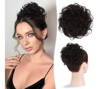 Chignon per capelli, Chignon grande ondulato e spettinato, veri capelli umani, chignon spesso raccolto for le donne, da indossare tutti i giorni(Brown Black)