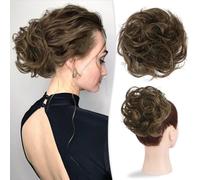 Chignon per capelli, Chignon grande ondulato e spettinato, veri capelli umani, chignon spesso raccolto for le donne, da indossare tutti i giorni(Mixed Brown)