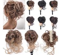 Chignon per capelli, Treccia for barba lunga ad alta temperatura con retina e fermaglio - stile soffice e spettinato(Medium brown)