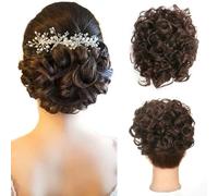 Chignon ricci disordinati con capelli grandi con clip a pettine nella copertura dei capelli Estensione della coda di cavallo Pezzi di capelli naturali sintetici (Nero)-4