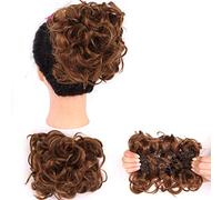 Chignon riccio di capelli grandi e disordinati da sposa con clip a pettine nella copertura della coda di capelli estensione della coda di cavallo capelli finti naturali sintetici-Q8-6