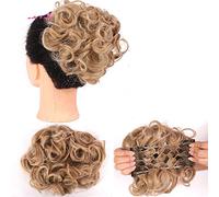 Chignon riccio di capelli grandi e disordinati da sposa con clip a pettine nella copertura della coda di capelli estensione della coda di cavallo capelli finti naturali sintetici-Q8-27H613