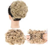 Chignon riccio di capelli grandi e disordinati da sposa con clip a pettine nella copertura della coda di capelli estensione della coda di cavallo capelli finti naturali sintetici-Q8-24-613