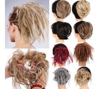 chignon spettinati per donne, Chignon sintetico con coda di cavallo e chignon spettinato, per donne, extension per capelli naturali per do(Gray and white)