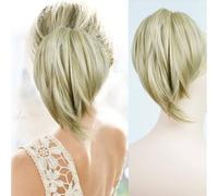 chignon spettinati per donne, Parrucca corta liscia europea alla moda con clip for coda di cavallo facile da modellare, per donne, extension per capelli naturali per do(Golden)